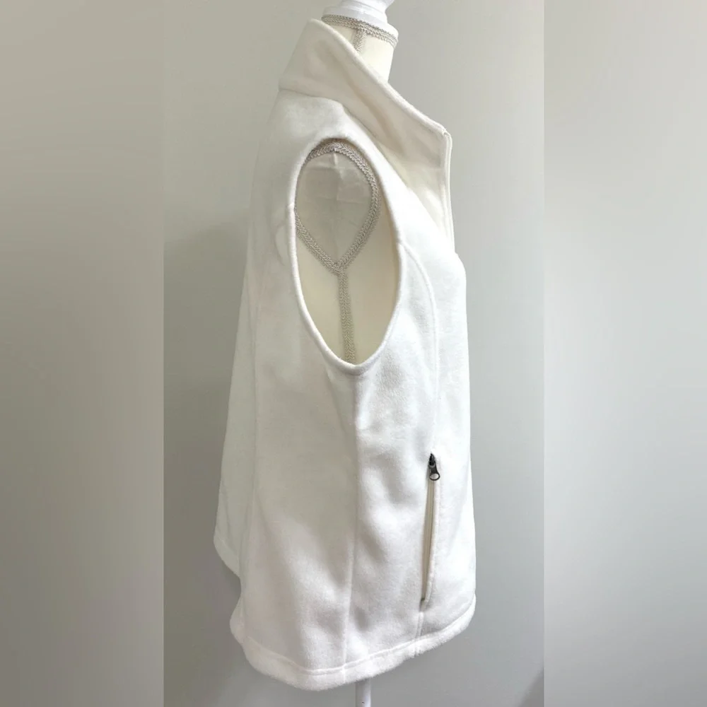Columbia Womens XL Solid Cream Fleece Sleeveless Zip-Front Vest Classic Warm - Picture 6 of 13